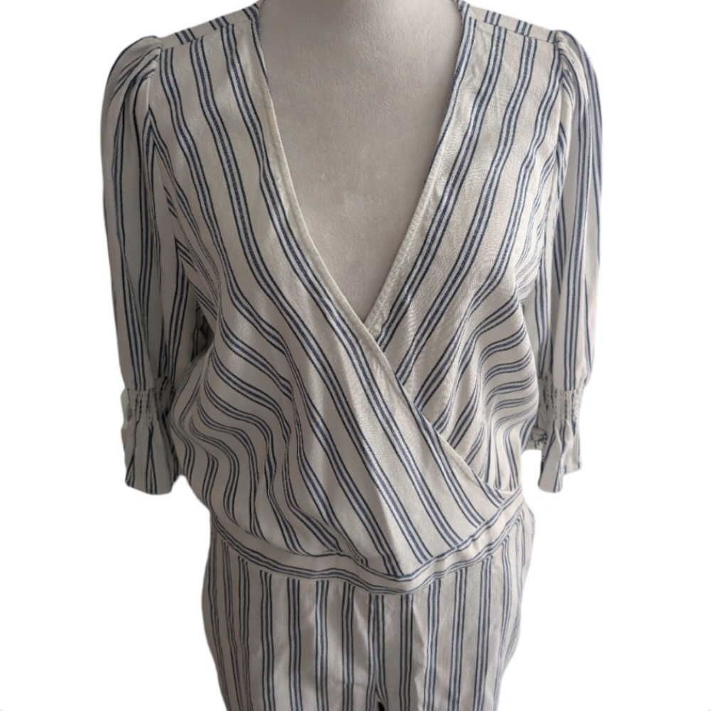 BEBE Blue & White Striped Romper Shorts Size 14 - Picture 13 of 14